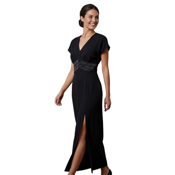 Renditions Dresses & Skirts - Renditions New York Vintage Satin Waist Slit Maxi Dress Womens Size S Black Gown